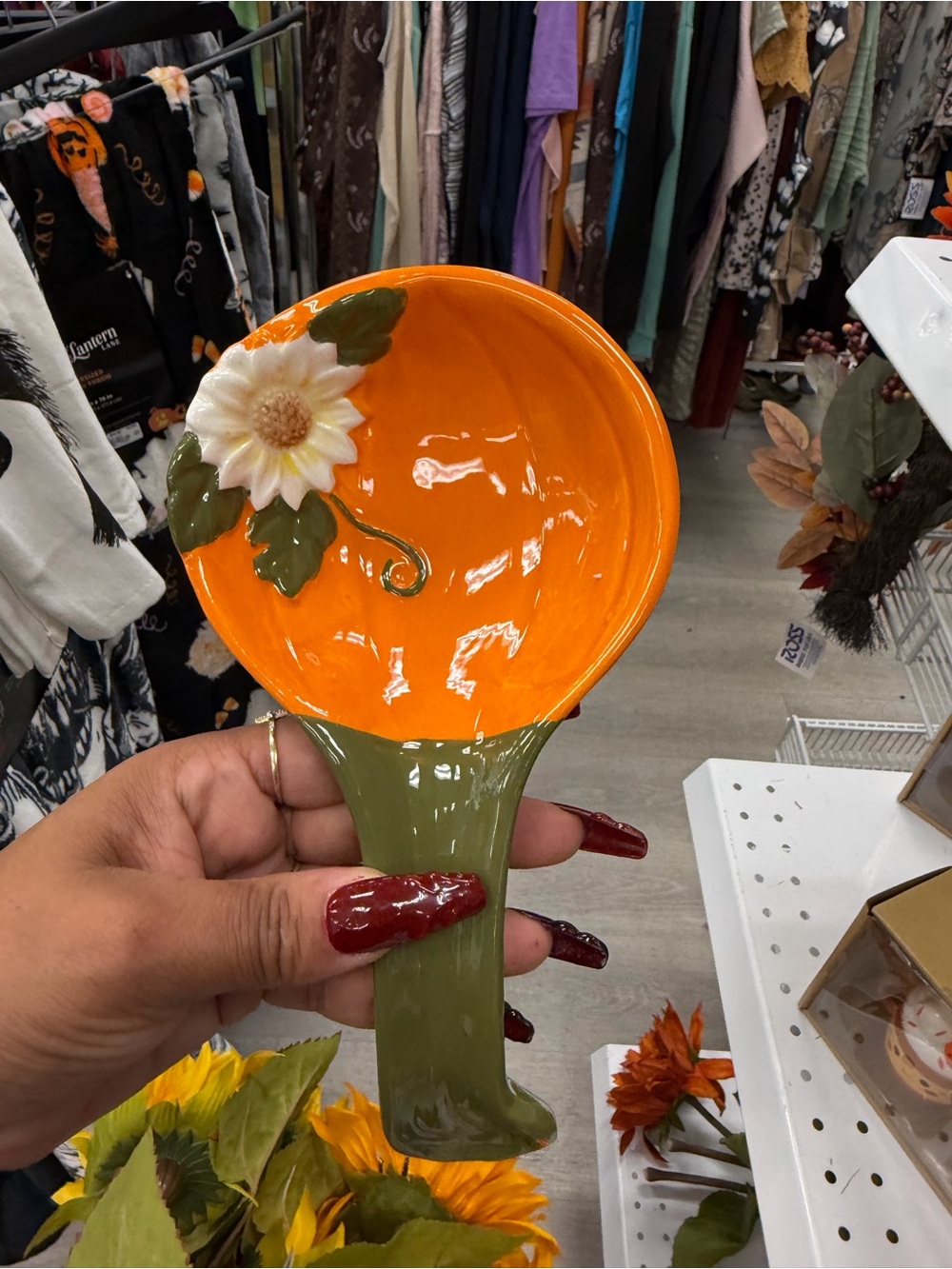 Hand-Painted Orange & Green Floral Spoon Rest - Home Accents